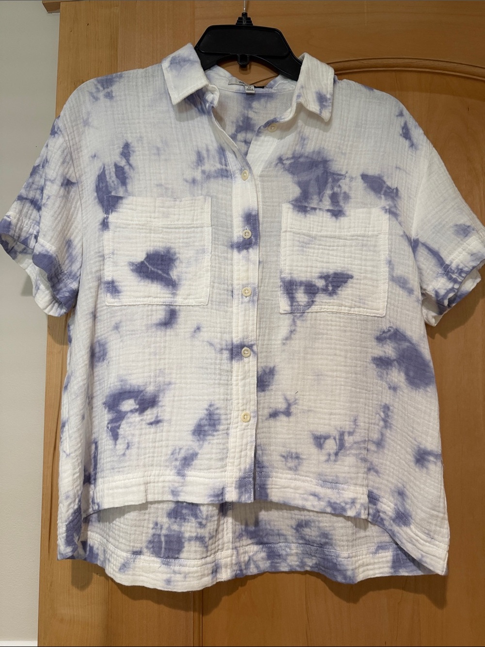 Madewell White and Light Blue Tie-Dye Button-Down Shirt